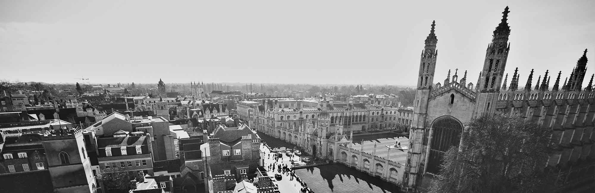 university aerial view from the south in black and white
