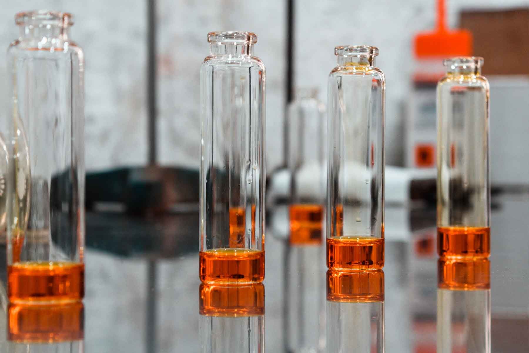orange liquid test tubes